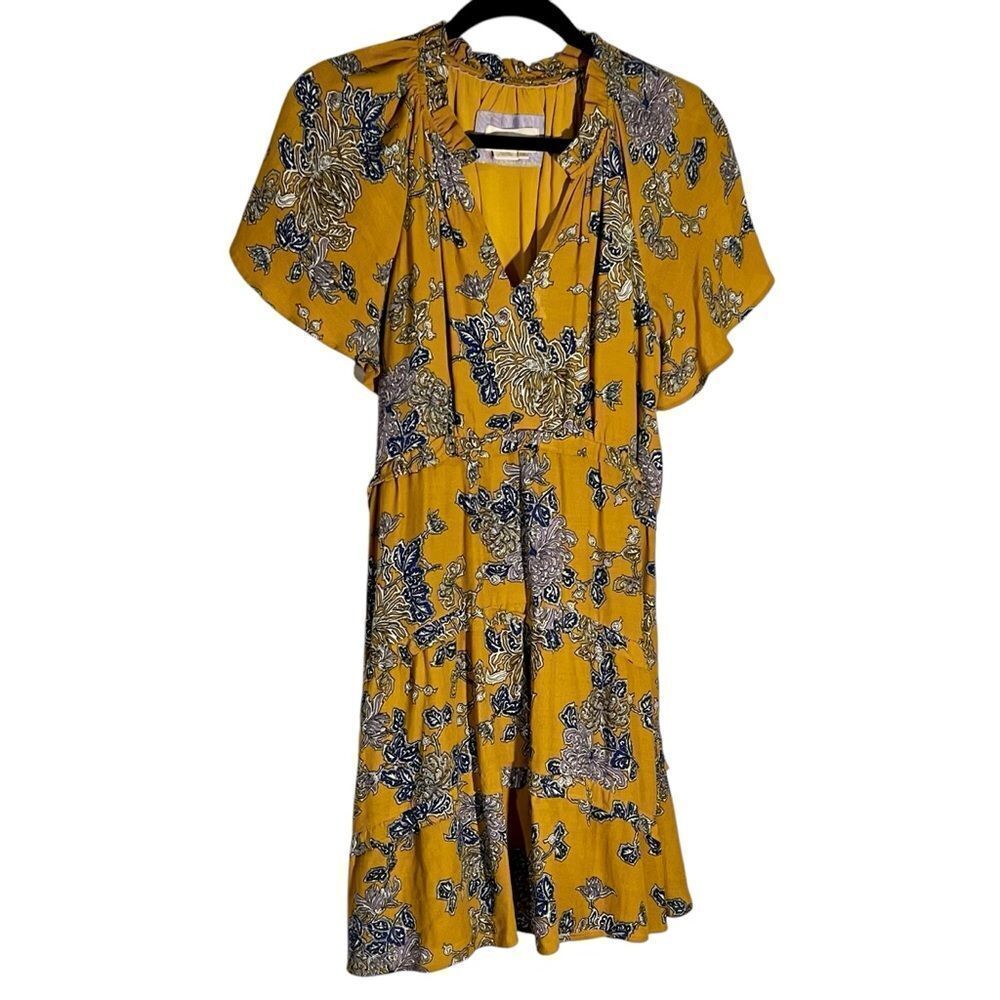Anthropologie Floral Print Boho Midi Dress – Yellow & Blue – Size S